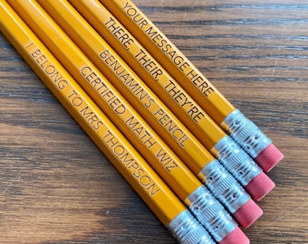 Personalized #2 Pencils - Engraved Custom Text Pencils with Rubber Erasers and Pre-sharpened Tips