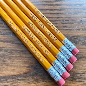 Personalized #2 Pencils - Engraved Custom Text Pencils with Rubber Erasers and Pre-sharpened Tips
