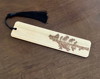 Engraved Pine Tree Wood Bookmark: Personalized Cherry Wood Gift