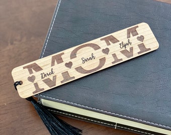 Mother’s Day Engraved Wood Bookmark - Personalized with Children’s Names - Great Gift for Mom