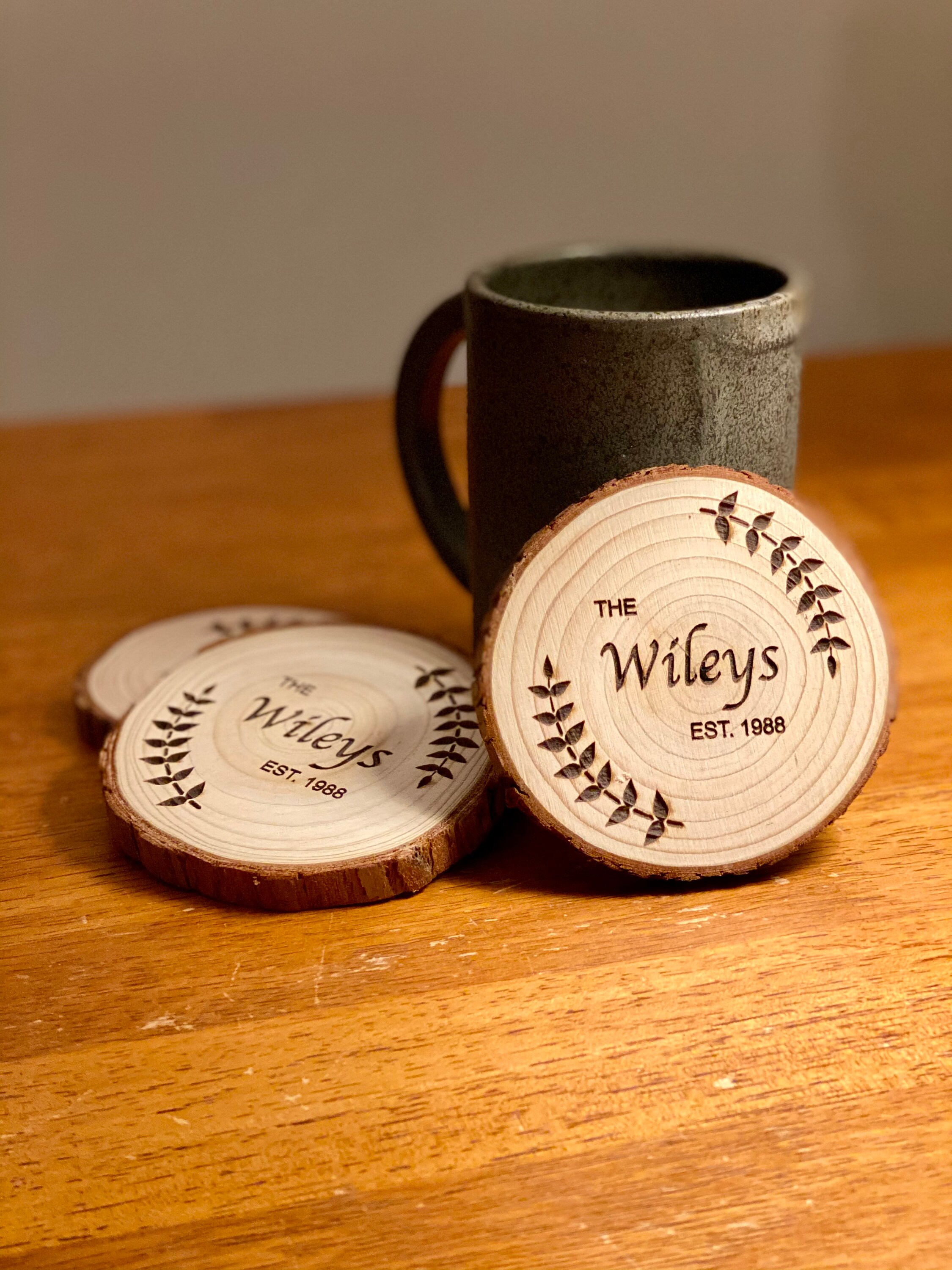 Custom Name & Year Wood Coaster Set Great as Wedding | Etsy