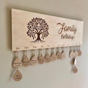 Family Birthday Sign - Birth Month Sign with Tags - Wood Birthday Sign