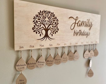 Family Birthday Sign - Birth Month Sign with Tags - Wood Birthday Sign
