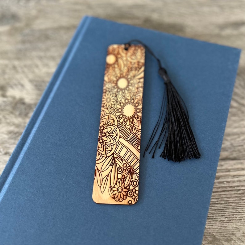 Engraved Floral Cherry Wood Bookmark: Handmade Wooden Gift - Etsy