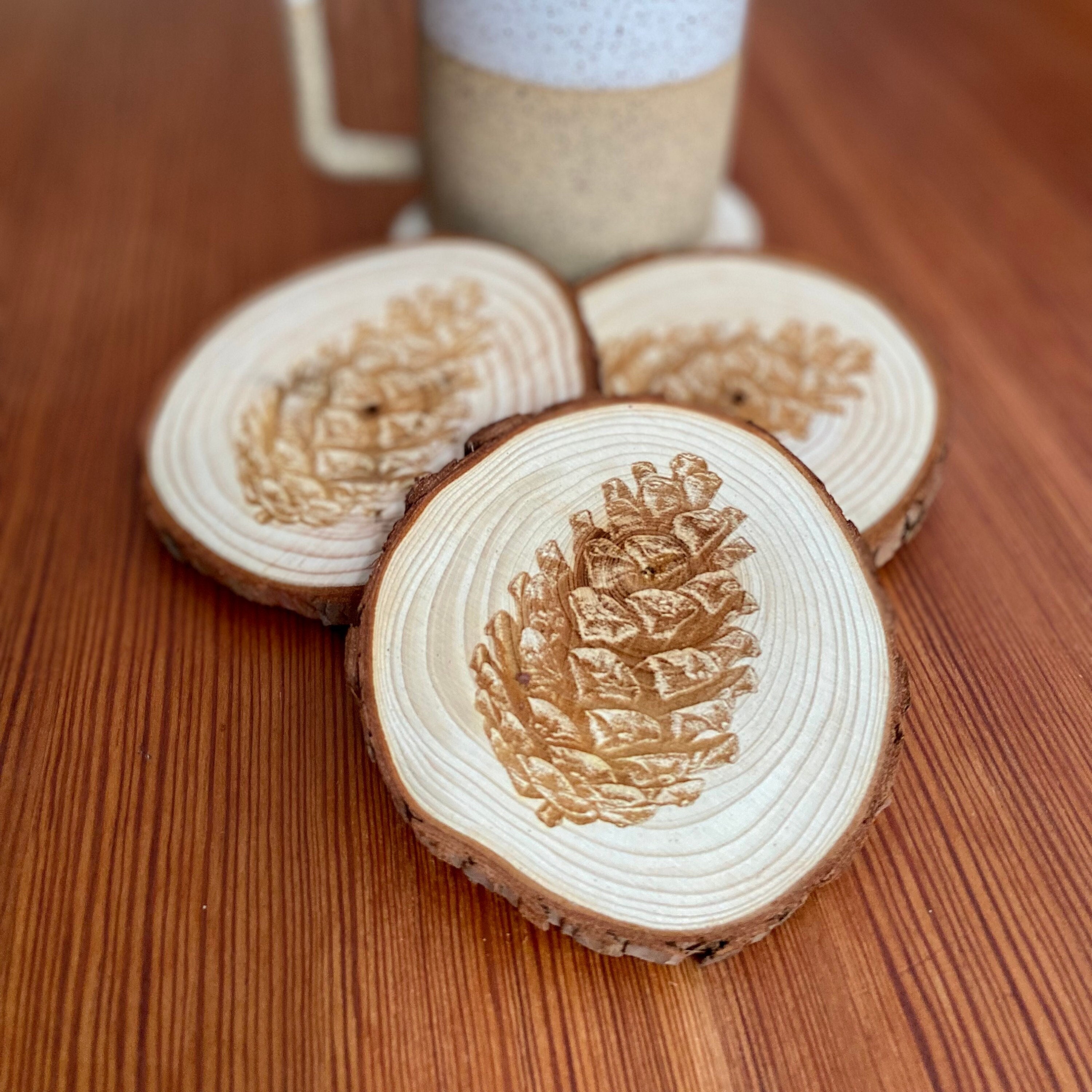 Luxury Rustic Style Pine Wood & Resin 4-Piece Coasters Set