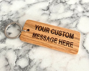 Custom Engraved Wood Keychain - Personalized Gift for Him or Her - Oak Laser Engraved Keychain