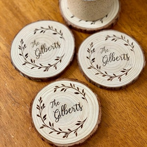 Custom Name Engraved Wood Coaster Set Perfect Valentine's Day, Wedding, Engagement, Anniversary, or Christmas Present image 2