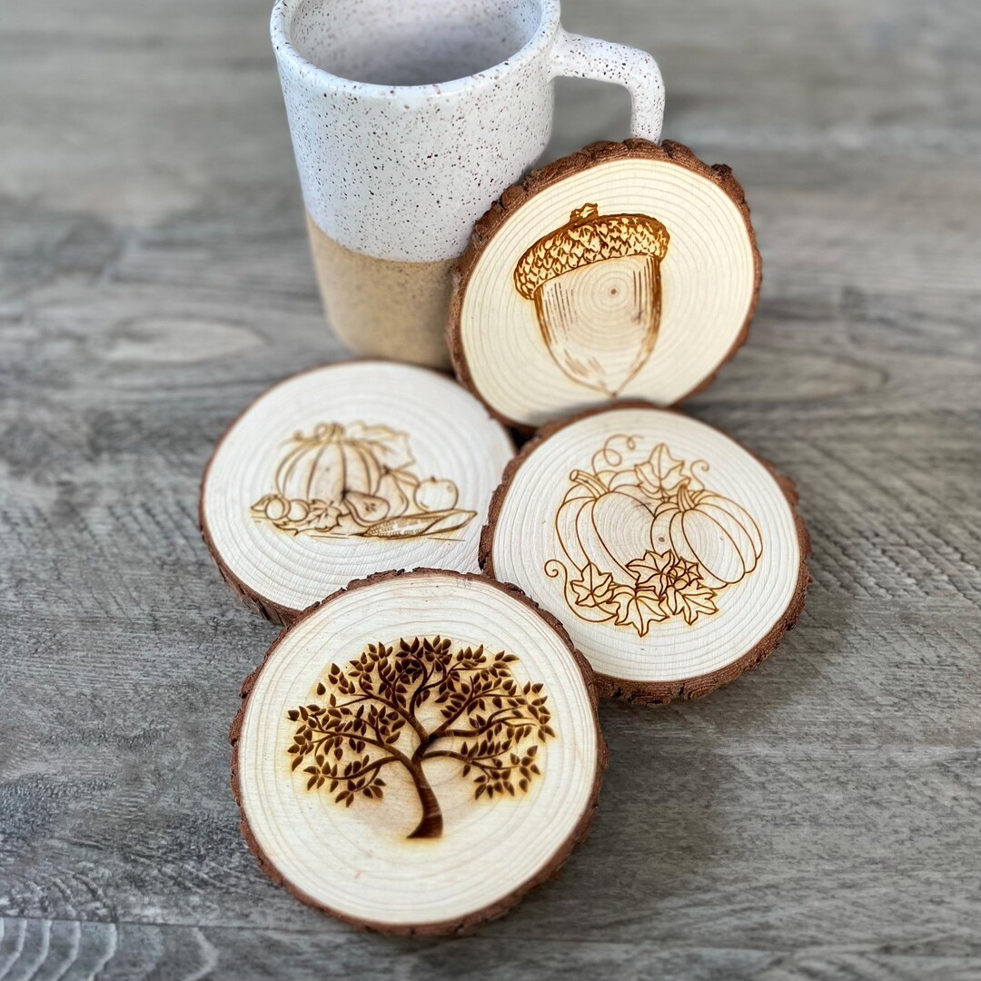 Engraved Wood Slice Coasters: Fall Harvest Theme, Set of 4 - Etsy