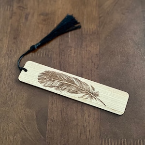 Feather Engraved Wood Bookmark with Optional Personalization - Handmade Wood Bookmark