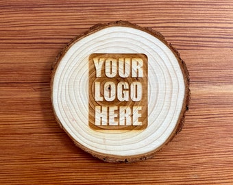 Custom Logo Wood Slice Coasters - Personalized Laser Engraved Wood Coasters