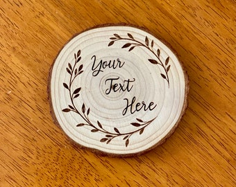 Custom Engraved Wood Slice Coaster Set: Personalized Rustic Decor