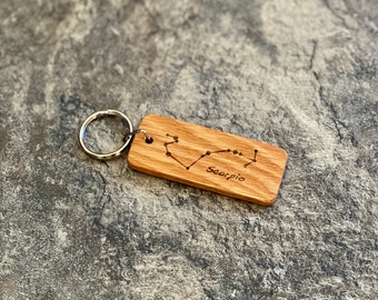 Engraved Wood Zodiac Keychain: Personalized Astrology Gift