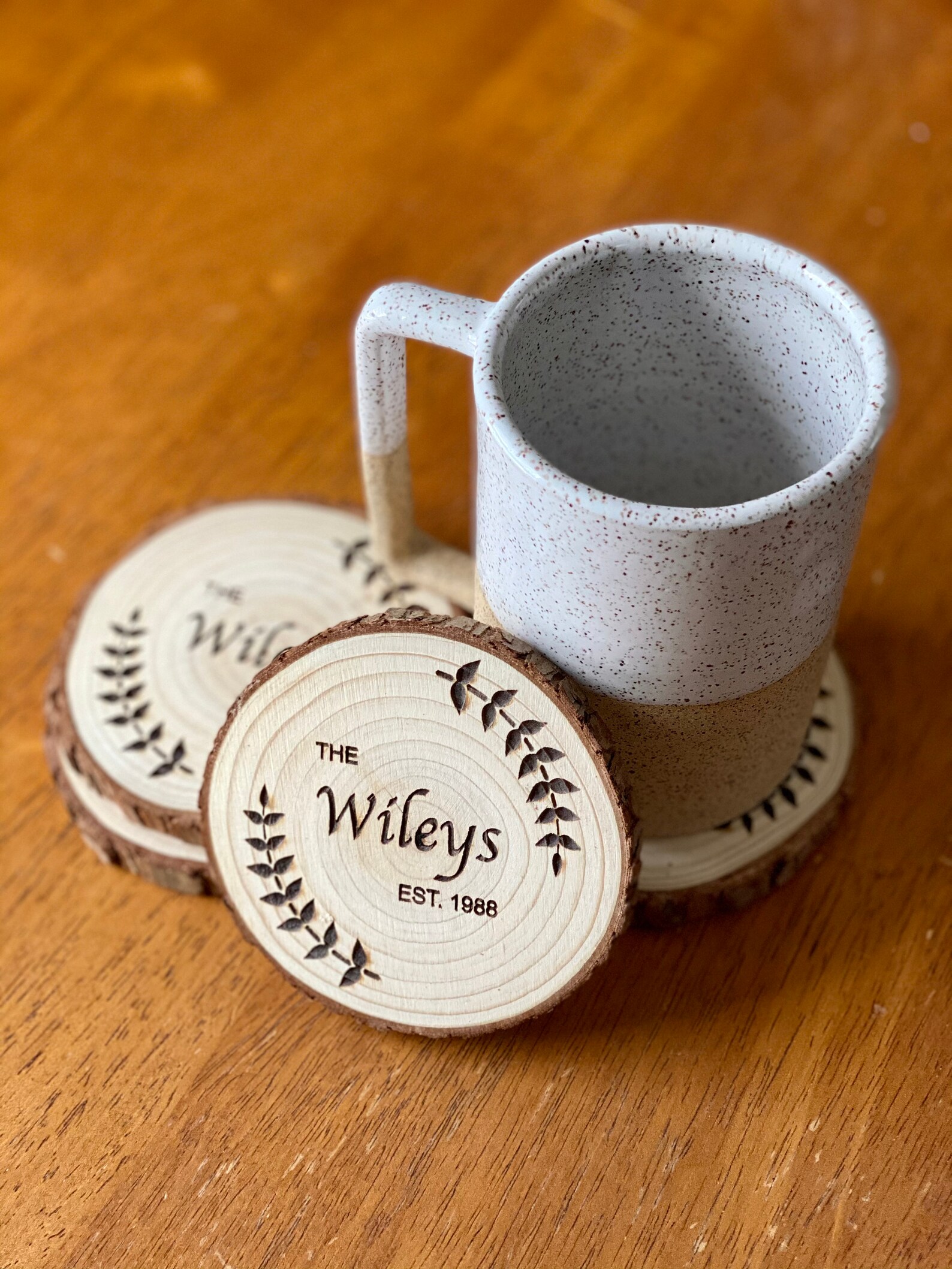 Custom Name & Year Wood Coaster Set - Great as Wedding, Engagement ...