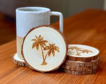 Palm Tree Engraved Wood Coaster Set - Perfect Gift for Wedding, Engagement, Anniversary, or Christmas