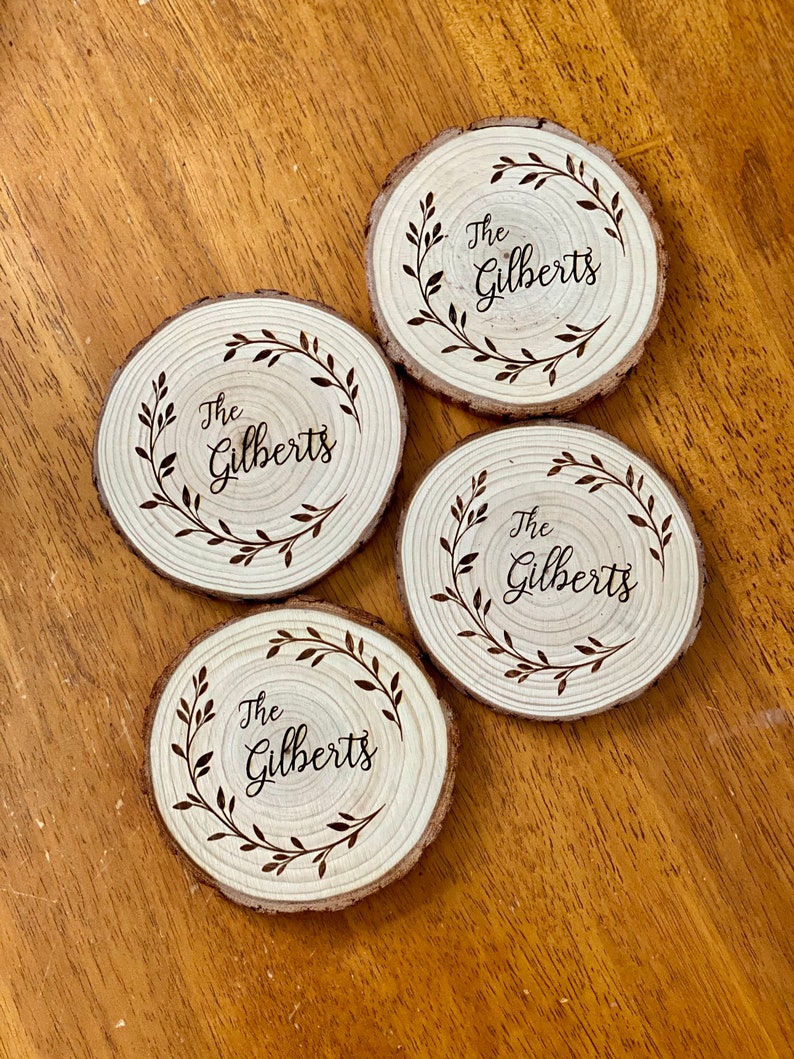 Custom Name Engraved Wood Coaster Set Perfect Etsy