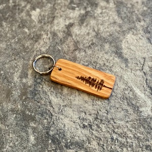 Pine Tree Engraved Wood Keychain with Personalized Text - Custom Wood Laser Engraved Keychain - Makes a Great Personalized Gift