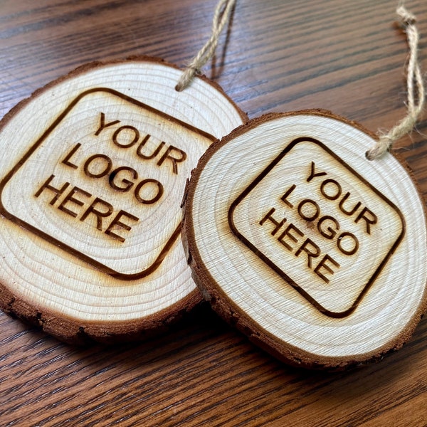 Engraved Logo Wood Christmas Ornament - Laser Engraved Wood Slice Christmas Ornament - Great Corporate Gift