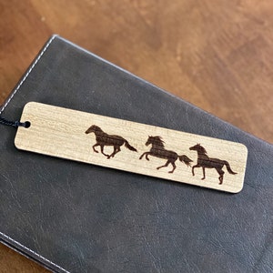 Running Horses Engraved Wood Bookmark with Optional Personalization - Custom Gift - Handmade Wood Bookmark