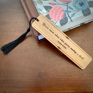 Engraved Quote Wood Bookmark - &quot;Never Alone&quot; Susan Wiggs Quote - Personalized Gift for Her - Wooden Reading Quote Bookmark