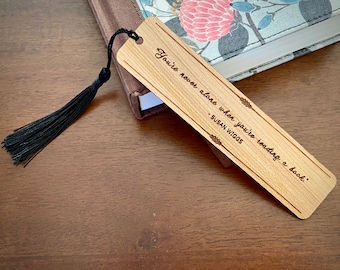 Engraved Quote Wood Bookmark - "Never Alone" Susan Wiggs Quote - Personalized Gift for Her - Wooden Reading Quote Bookmark
