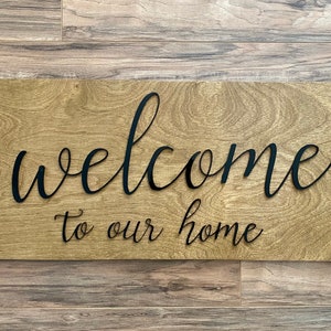 Front Door Welcome Sign - Wood & Laser Cut Acrylic Sign - Gift for Housewarming, Wedding, Engagement, or Anniversary