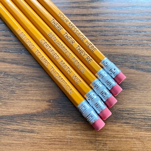 Personalized 2 Pencils Engraved Custom Message Pencils with Rubber Erasers and Pre-sharpened Tips image 2