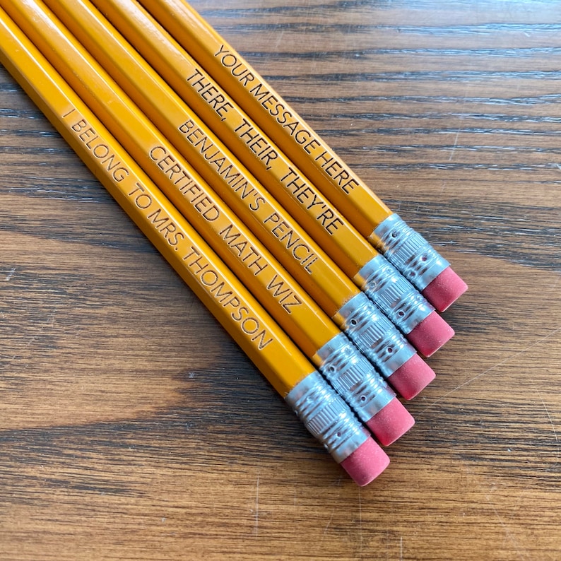 Personalized 2 Pencils Engraved Custom Message Pencils with Rubber Erasers and Pre-sharpened Tips image 2