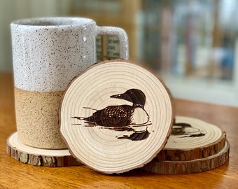 Loon Engraved Wood Coaster Set - Perfect Gift for Wedding, Engagement, Anniversary, or Christmas