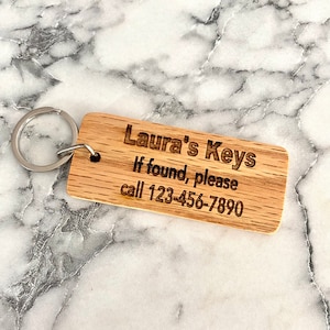 Personalized &quot;Lost Keys&quot; Engraved Wood Keychain - Custom Gift for Him or Her - Oak Laser Engraved Keychain