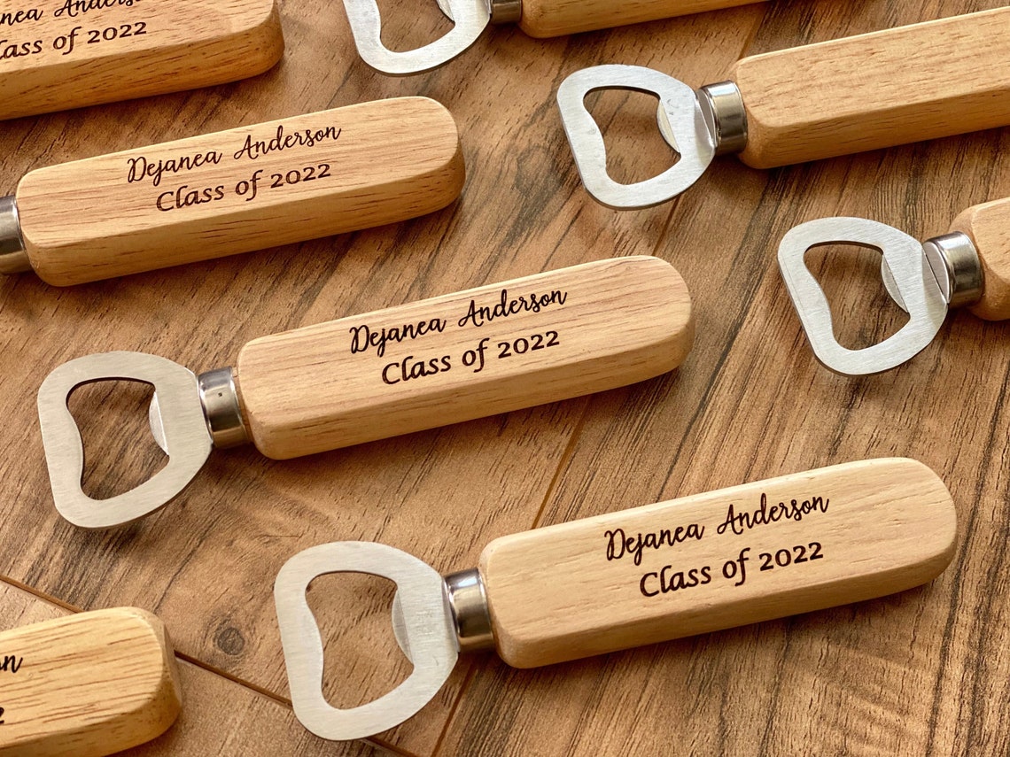 Wood Bottle Opener Graduation Favor  Laser Engraved with Name image 1