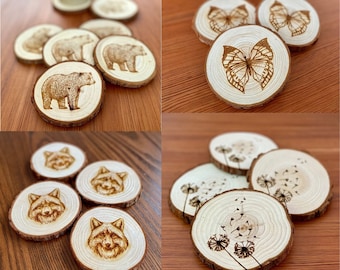 Mix and Match Coaster Set - Choose from Nature-themed Wood Slice Coaster Designs