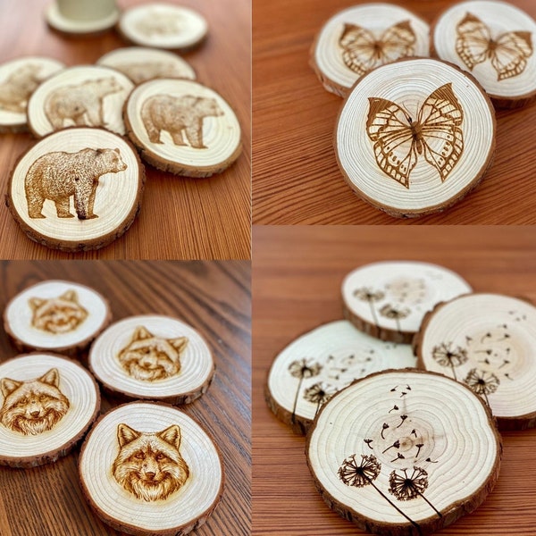 Mix and Match Coaster Set - Choose from Nature-themed Wood Slice Coaster Designs