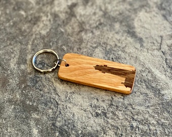 Lighthouse Engraved Oak Keychain - Custom Wood Keyring
