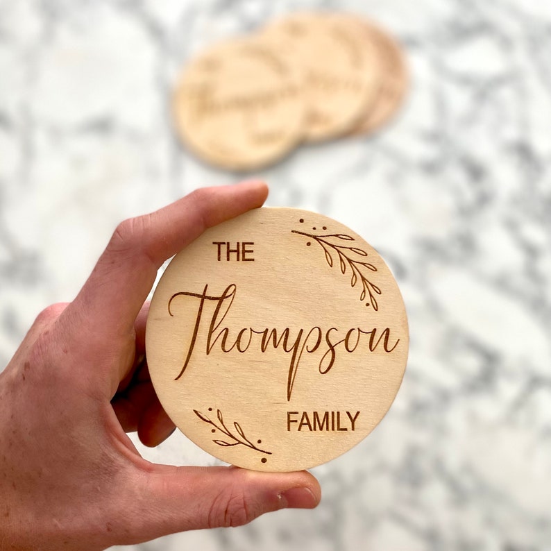 Custom Family Name Engraved Wood Coaster Set Laser Engraved Etsy