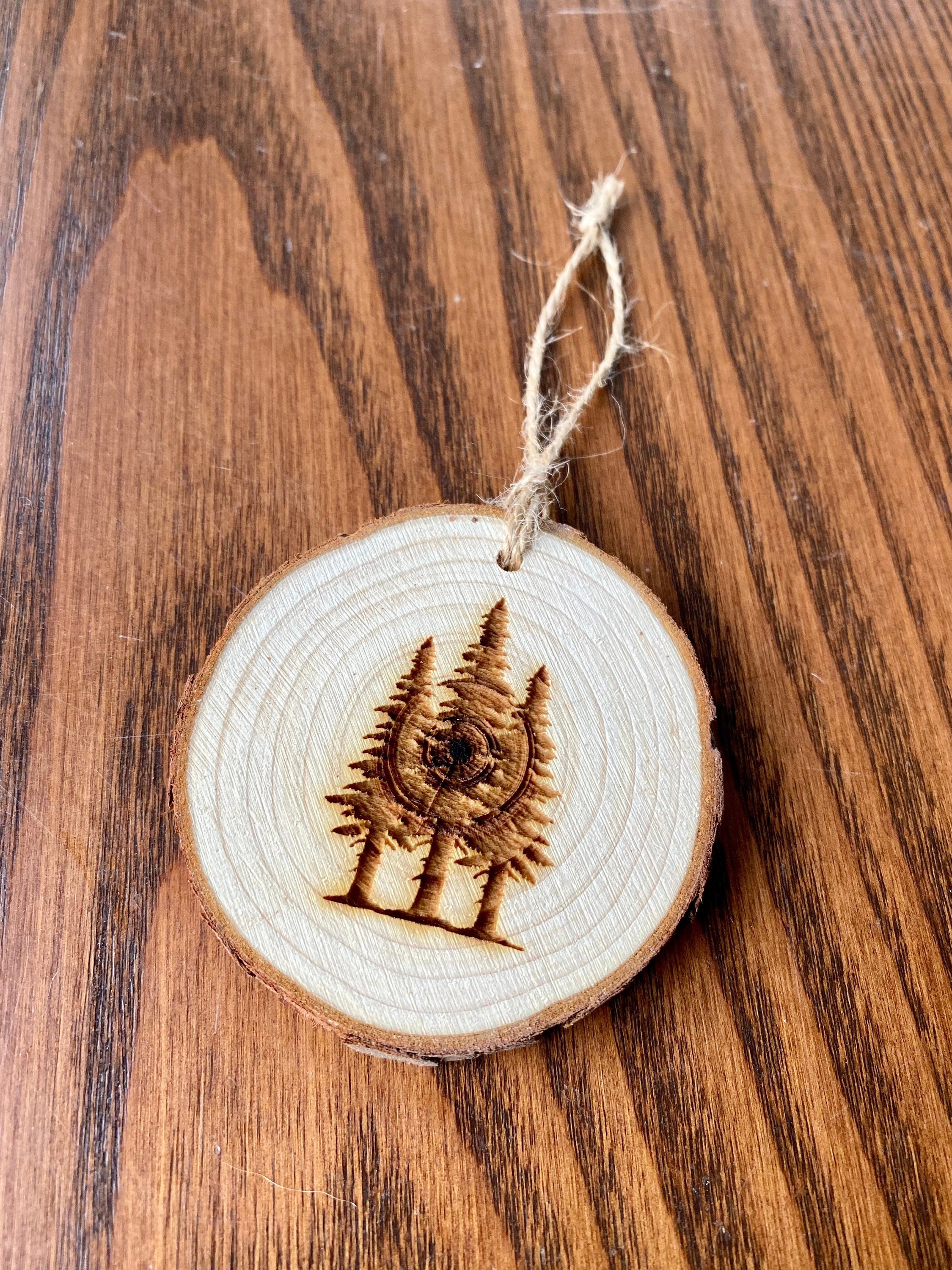 Pine Trees Engraved Wood Christmas Ornament - Personalized Engraved Wood Slice Christmas Ornament