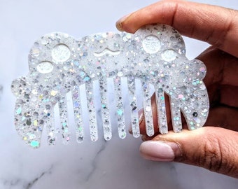 Silver sparkle purse size white pearl hair comb frog anime theme