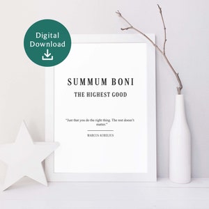 Summum Boni Meaning Quote, Stoicism Wall Print, Stoic Digital Download, Stoicism Gift, Stoic Art, Marcus Aurelius Quote, Memento Mori