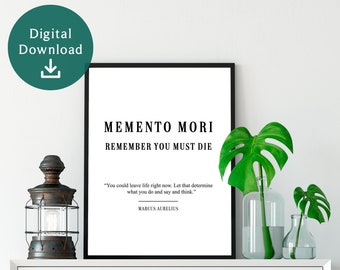 Memento Mori betydelsecitat, stoicism väggtryck, stoisk digital nedladdning, stoicismgåva, stoisk konst, Marcus Aurelius citat