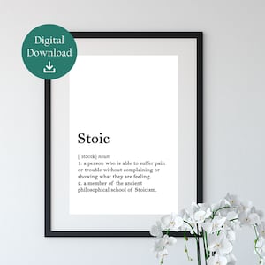 Stoic Definition Quote, Stoicism Wall Print, Stoic Digital Download, Stoicism Gift, Stoic Art