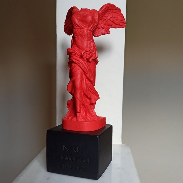 Pop Art Sculpture of Nike of Samothrace, Modern Greek Statue Red
