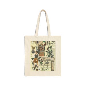 Chic Vintage Cotton Canvas Tote Bag, Eco-Friendly Shopping Bag, Art Print Tote, Floral Design Handbag, Gift for Her, Daily Use Bag