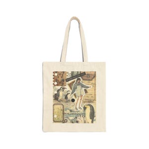 Penguin Adventure Cotton Canvas Tote Bag, Eco-friendly Shopping Bag, Beach Bag, Gift for Animal Lovers, Reusable Tote