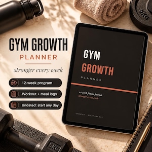 Gym Growth Planner, 12 Week Fitness Planner for GoodNotes, Workout Log, Gym Journal, Meal Planner, Undated Digital Planner