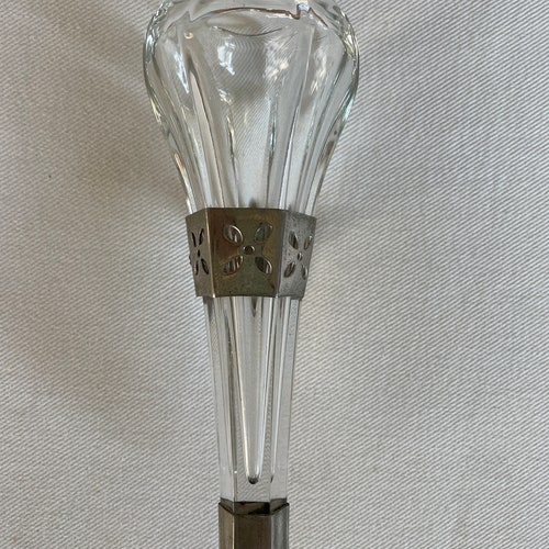 Vintage Benzer style 6 1/2 shops inch etched clear glass flower vase