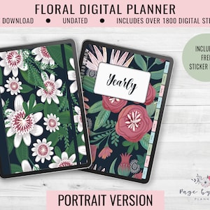 Floral Digital Planner Undated, Digital Planner Ipad With Stickers, Digital Planner Stickers