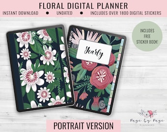 Floral Digital Planner Undated, Digital Planner Ipad With Stickers, Digital Planner Stickers