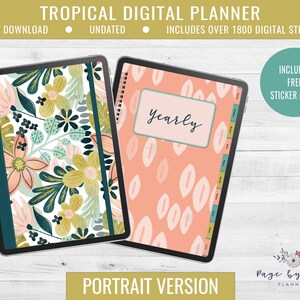 Tropical Boho Digital Planner Undated, Digital Planner Ipad With Stickers, Digital Planner Stickers