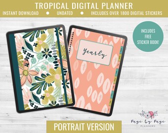 Tropical Boho Digital Planner Undated, Digital Planner Ipad With Stickers, Digital Planner Stickers