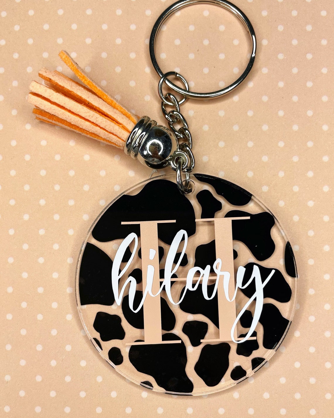 Personalised Cow Print Keychain Etsy UK