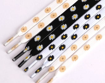 Flat Daisy Flower Pattern Shoe Laces Different Coloured Durable 100cm Laces For Customising Your Trainers/Sneakers For Unique Street Fashion